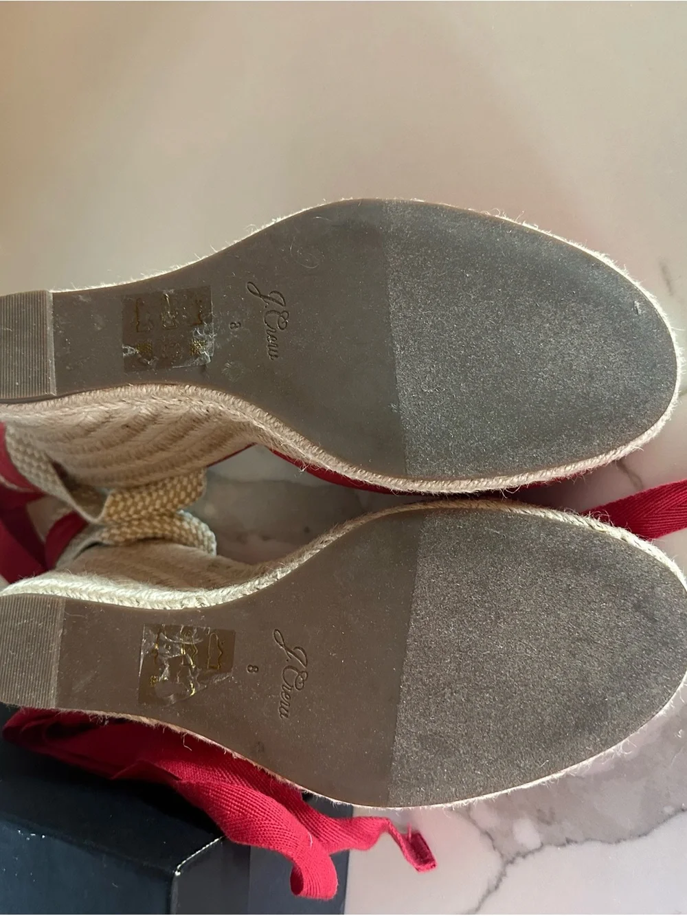 J Crew Canvas Red High Heel Espadrille Heels with Wrap Tie, Sz 8, retailed $158